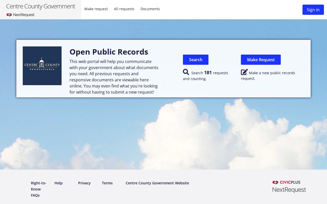 Centre County NextRequest public records request portal