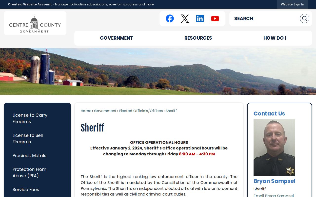 Centre County Sheriff official arrest and warrant duties page