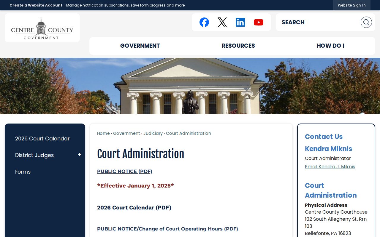 Centre County Court Administration public access page