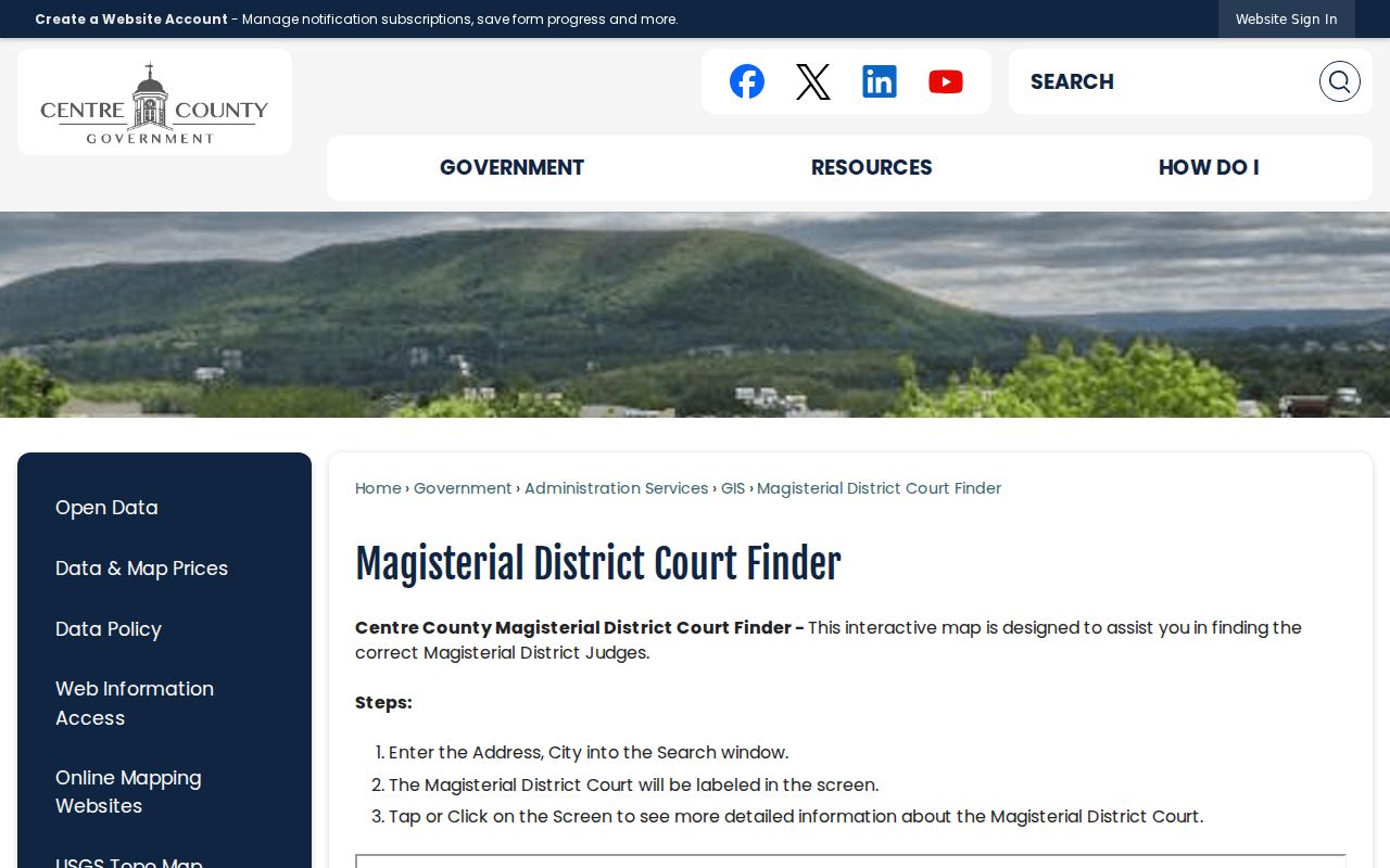 Centre County address-based Magisterial District Court Finder