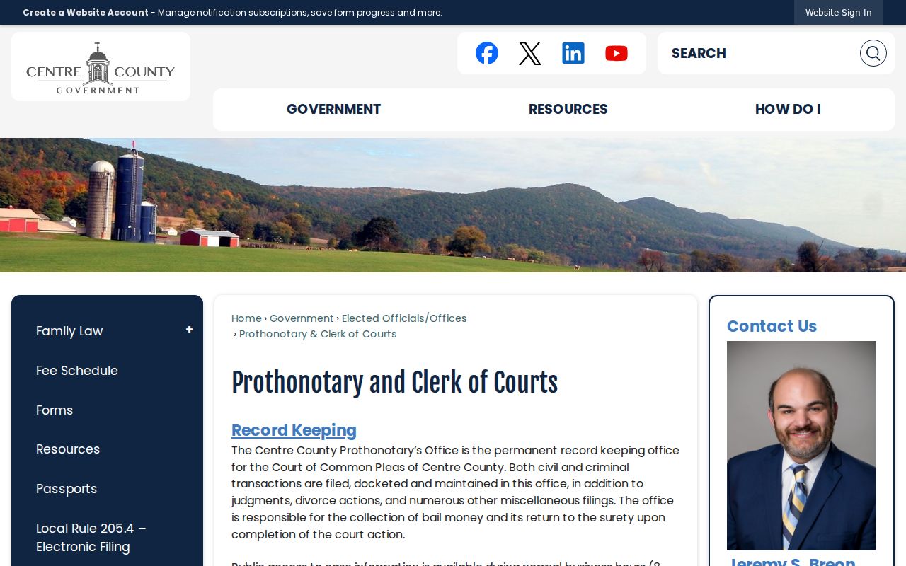 Centre County Prothonotary and Clerk of Courts records page