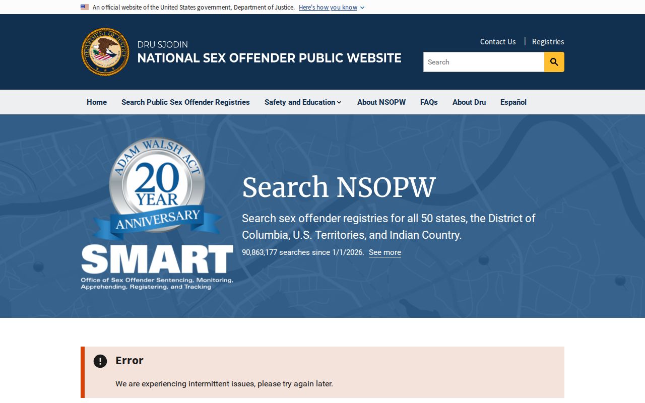 Dru Sjodin National Sex Offender Public Website used as a cross-state supplement to Centre County registry searches