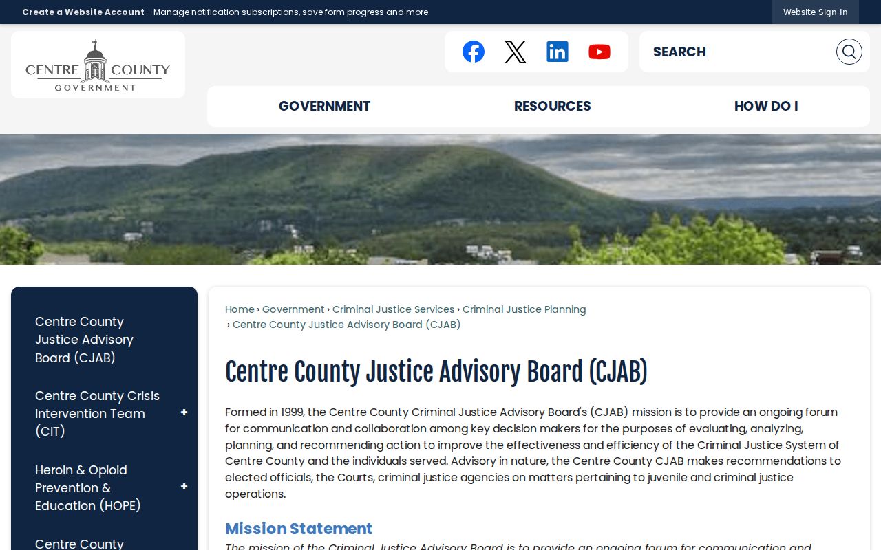 Centre County criminal justice advisory board records coordination