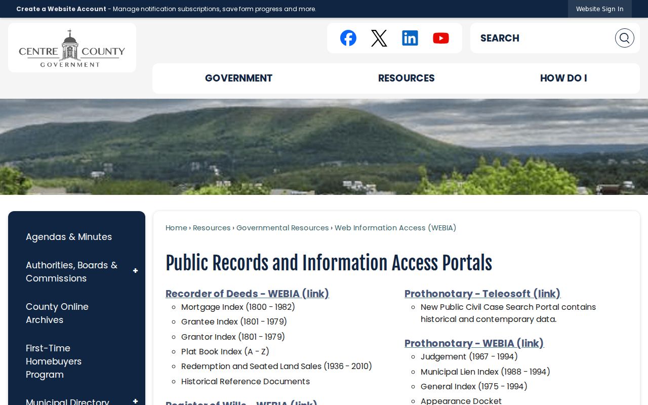 Centre County criminal record public access portals