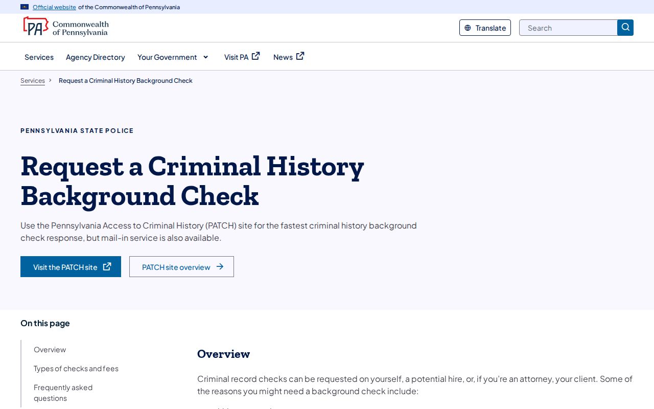 Centre County criminal history PSP check options