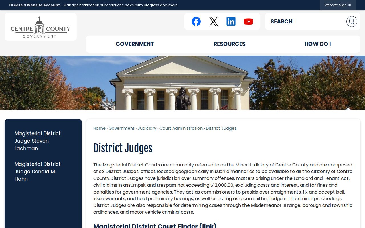 Centre County district judge listings including Philipsburg